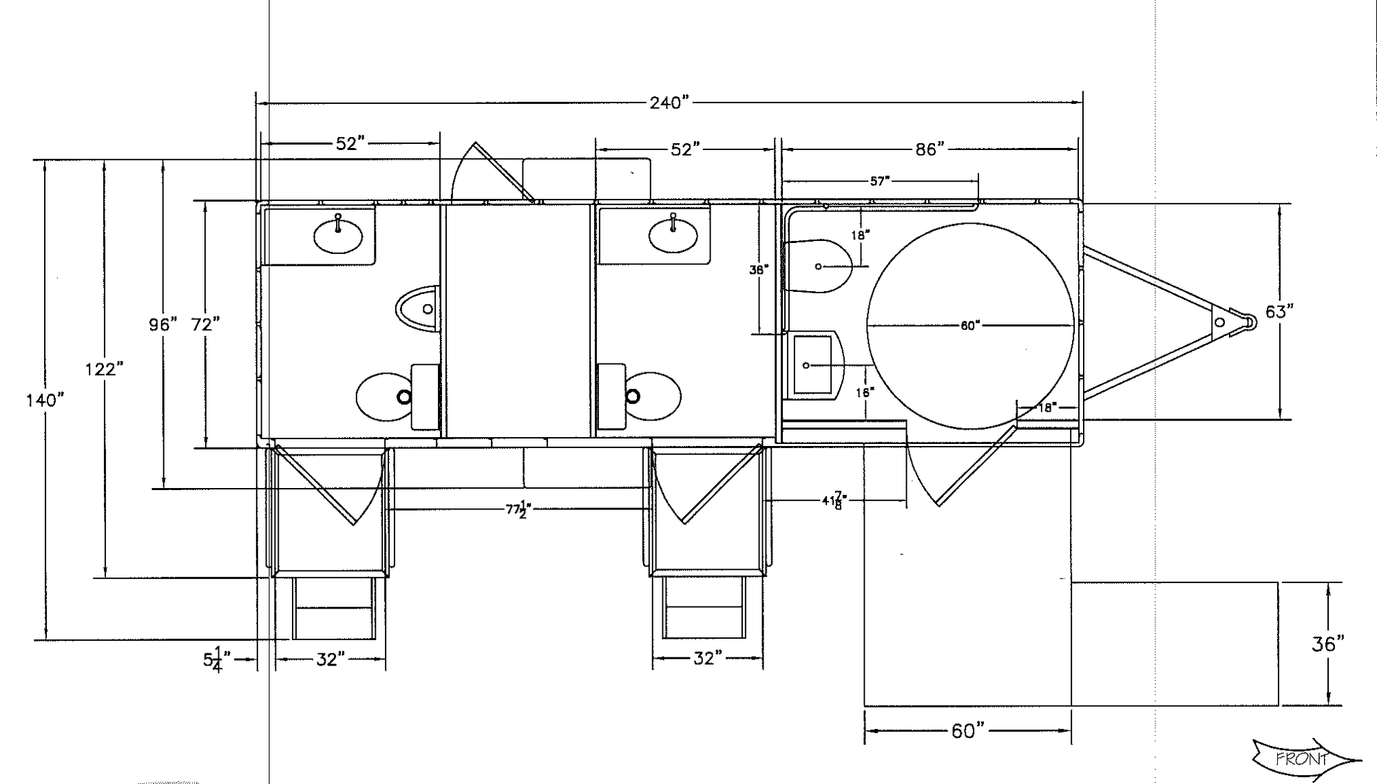1 ADA + 2 Stall 3 Sink Restroom Trailer Classic